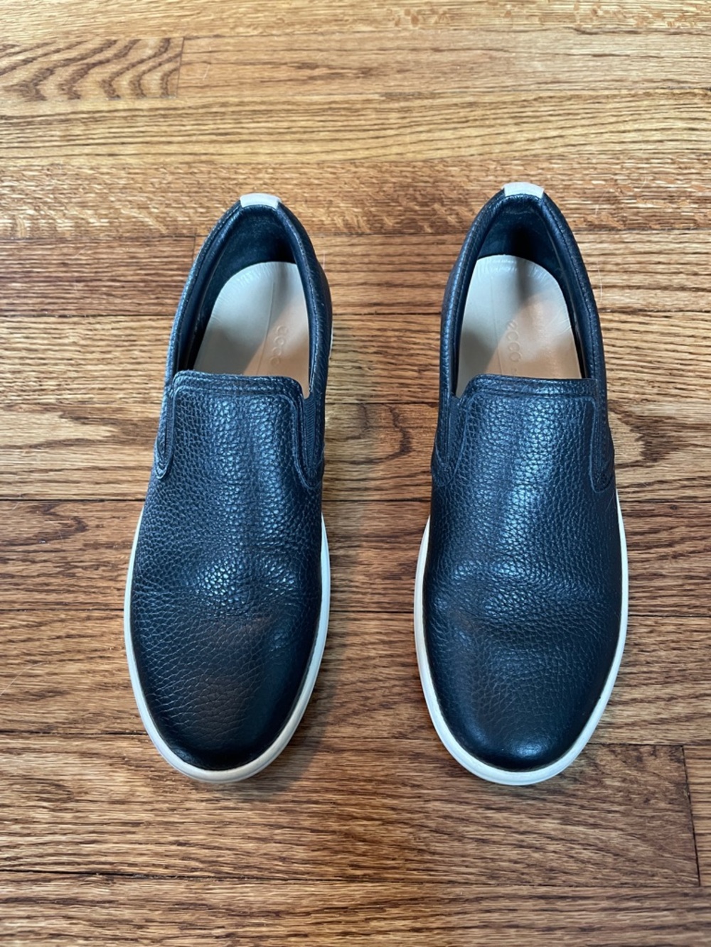 Ecco Black Slip-On Leather Sneakers with White Sole